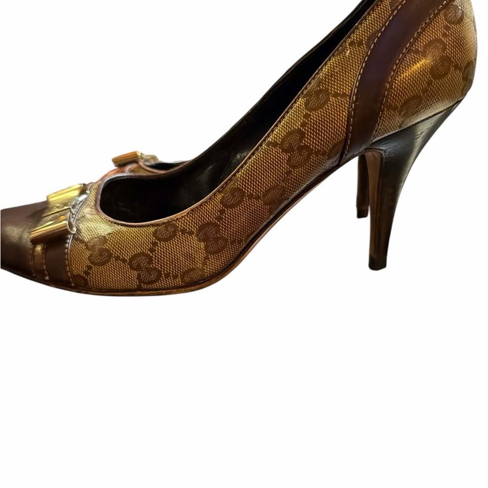 Vintage Gucci GG Monogram Canvas Bow Pumps – Brown/Tan – Size 39C - Picture 2 of 6